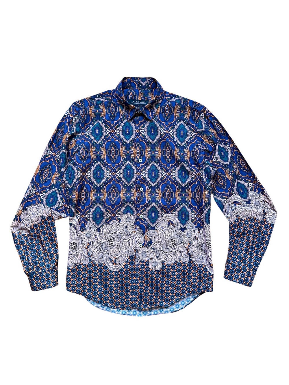 ZARA Batik Inspired Print Long-Sleeve Men’s Shirt Slim Fit.